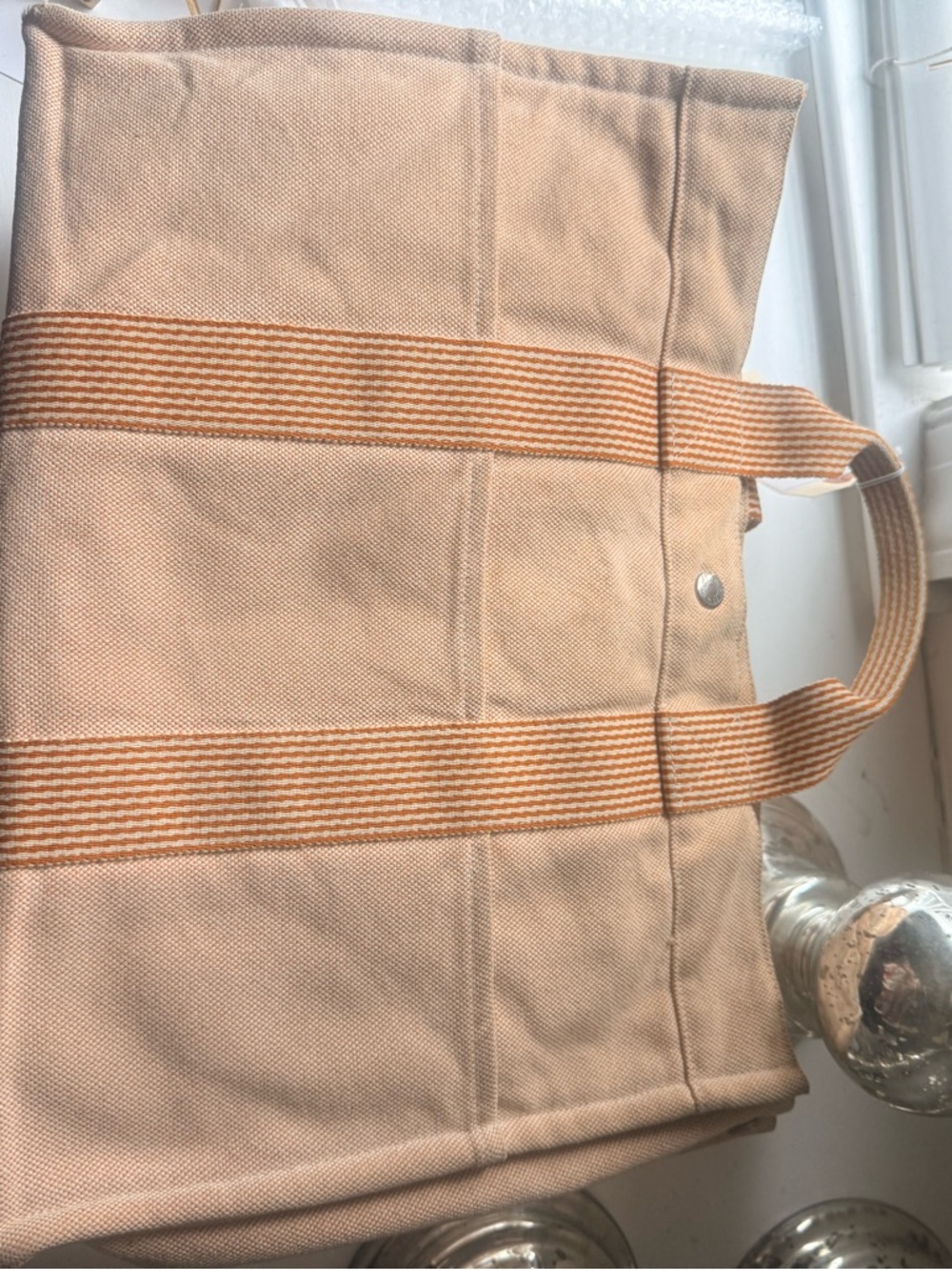 Authentic Hermès MM (medium) tote in the iconic cream canvas/  signature orange - Picture 2 of 16